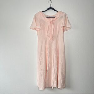 VTG CDC 90s Chiffon Flutter Sleeve Front Bow Tie Knee Length Pink Made in USA 6P